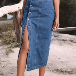 Women Washed Asymetric Blue Skirt