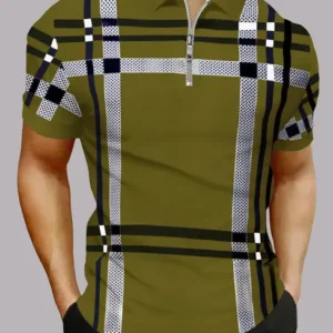 Men Checkered Polo Neck