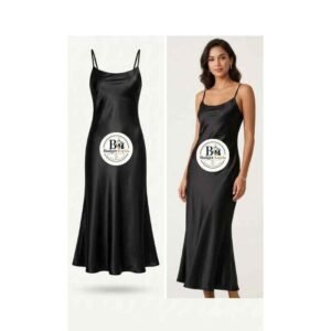 Women's Black Satin Slip Midi Dress