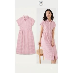 Elegant Pink and White Striped Shirt Dress for Women