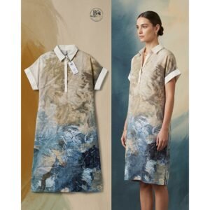 Women's Abstract Watercolor Printed Collared Shirt Dress